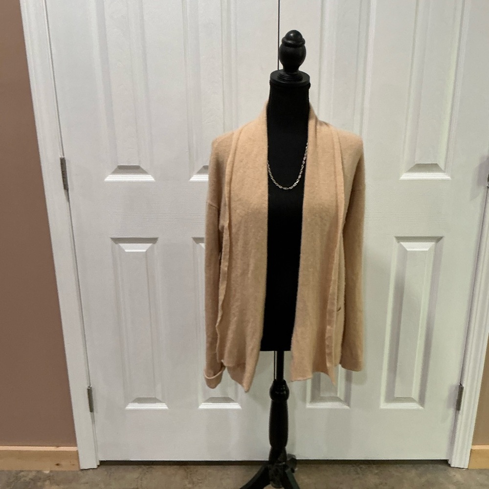 J.CREW WOMENS OPEN FRONT CASHMERE BLEND CARDIGAN SWEATER BEIGE SIZE L